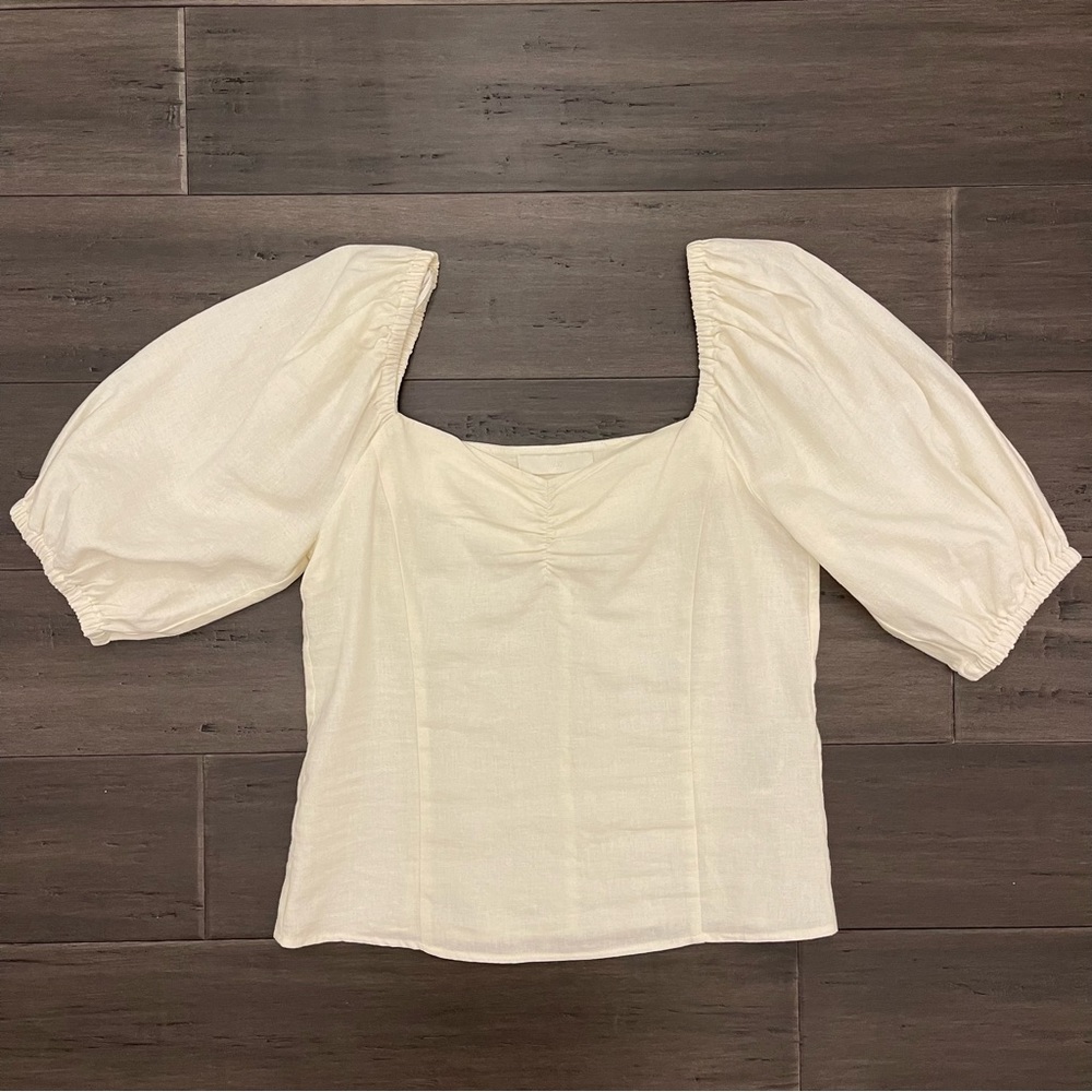 H&M Cream Puff-Sleeve Square Neck Top